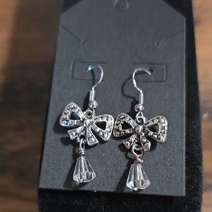 Source Unknown Silver Bow Dangle Earrings